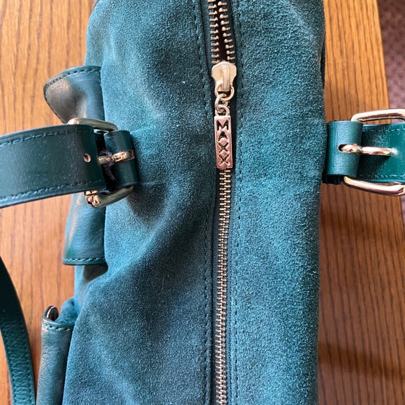 Maxx NY Forest Green Suede 4 Pocket Handbag Shoulder Bag - Picture 4 of 6